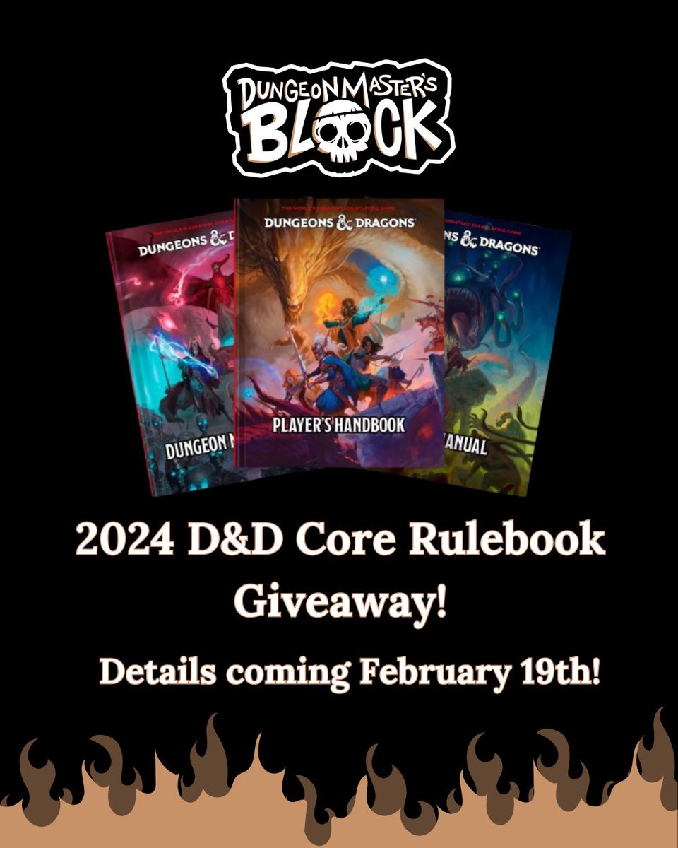 DM Derrick (@hn2dm) on Twitter photo Hey Blockheads!
<a href="/DMs_Block/">Dungeon Masterโs Block</a> is so excited to announce our D&D 2024 Core Rulebook Giveaway!
Details coming February 19th, make sure to listen to the newest episode to find out how to enter! Big thanks to <a href="/Wizards_DnD/">Dungeons & Dragons</a> for making this giveaway possible.
#dnd Hey Blockheads!
<a href="/DMs_Block/">Dungeon Masterโs Block</a> is so excited to announce our D&D 2024 Core Rulebook Giveaway!
Details coming February 19th, make sure to listen to the newest episode to find out how to enter! Big thanks to <a href="/Wizards_DnD/">Dungeons & Dragons</a> for making this giveaway possible.
#dnd
