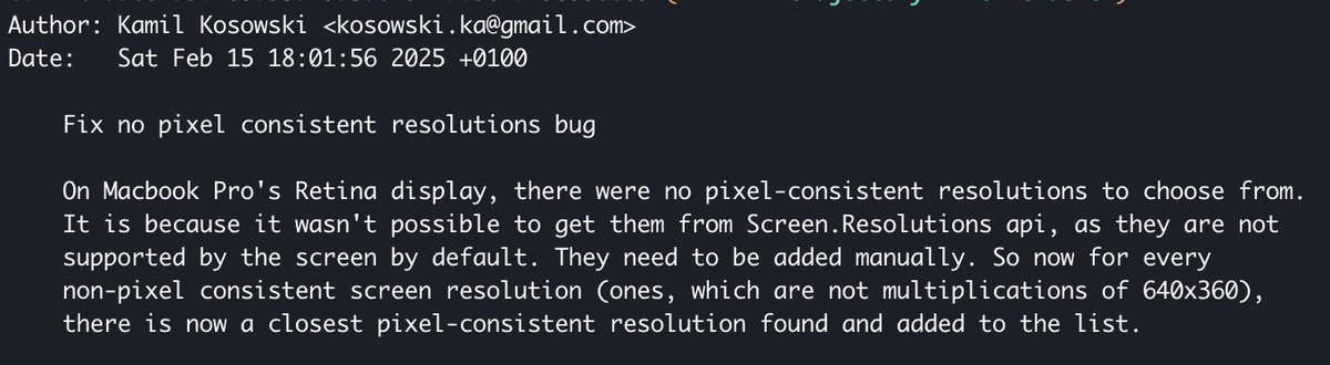 Making a pixel-consistent game comes with several challenges. One of them, is making sure that players can actually select your target resolution in the graphics option menu. In Unity, you will not always get your target resolution from Screen.resolutions api! 🧐