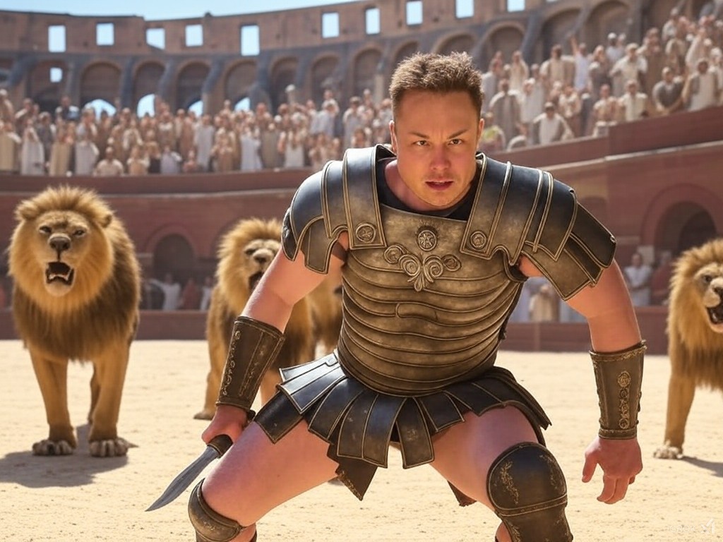 🦁🦁⚔️ Nelle sabbie intrise di sangue del Colosseo, Un gladiatore solitario, di nome Elon, combatte con mani tremanti. Due leoni selvaggi, con la fame negli occhi. Una lotta disperata, dove solo uno sopravvive.

#Gladiatore #Colosseo #AnticaRoma