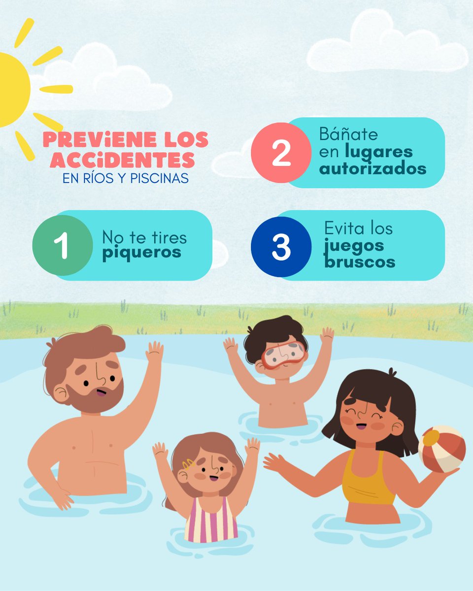 📍Si este día vas a ir a la piscina o a un balneario, no te olvides de extremar los cuidados para prevenir accidentes.