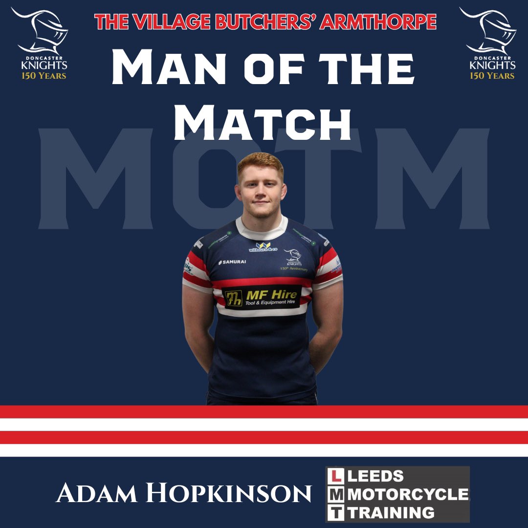 DoncasterKnight's tweet photo. 𝐌𝐀𝐍 𝐎𝐅 𝐓𝐇𝐄 𝐌𝐀𝐓𝐂𝐇⚔️

Today’s village butchers man of the match goes to Adam Hopkinson!

Huge shift Hoppy, congrats💪🏻

#COYK https://t.co/up4tlwkKB2