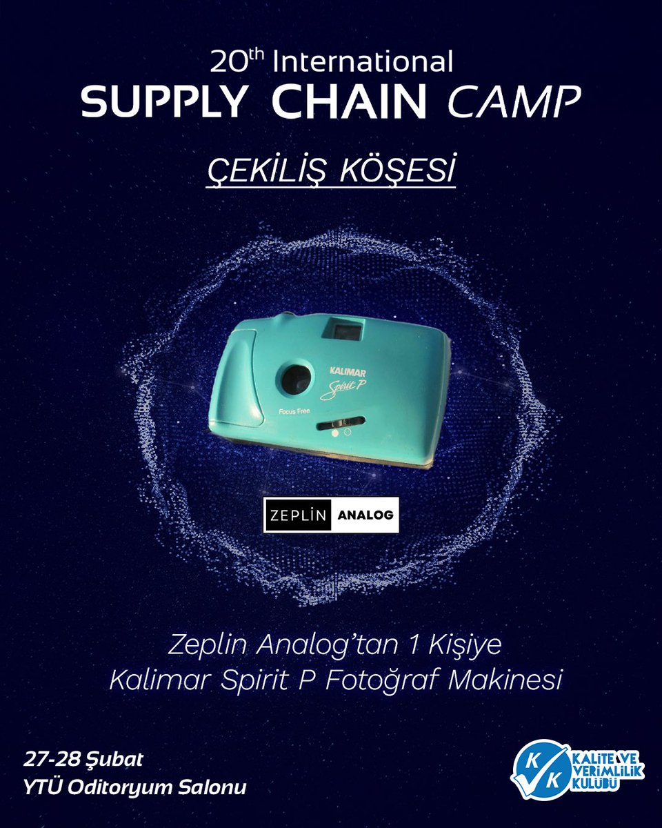 20th International Supply Chain Camp’te efsane bir ödül seni bekliyor! Zeplin Analog’tan 1 şanslı kişiye Kalimar Spirit P analog fotoğraf makinesi hediye! 📸✨

📍 27-28 Şubat | YTÜ Oditoryum Salonu