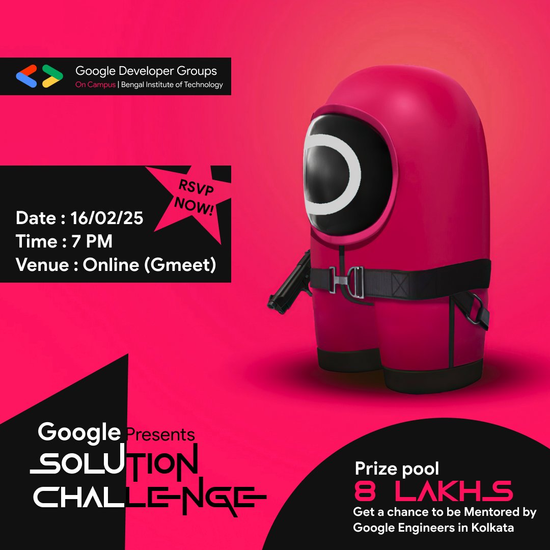 🚀 Google Solution Challenge 2025 is here!

💡 Innovate, collaborate &amp; build impactful solutions!
🏆 Win cash prizes up to ₹8Lakhs!
👥 Network &amp; get mentored by Google experts.
📅 16th Feb 2025 | ⏰ 7 PM |  Google Meet
RSVP: gdg.community.dev/events/details…
