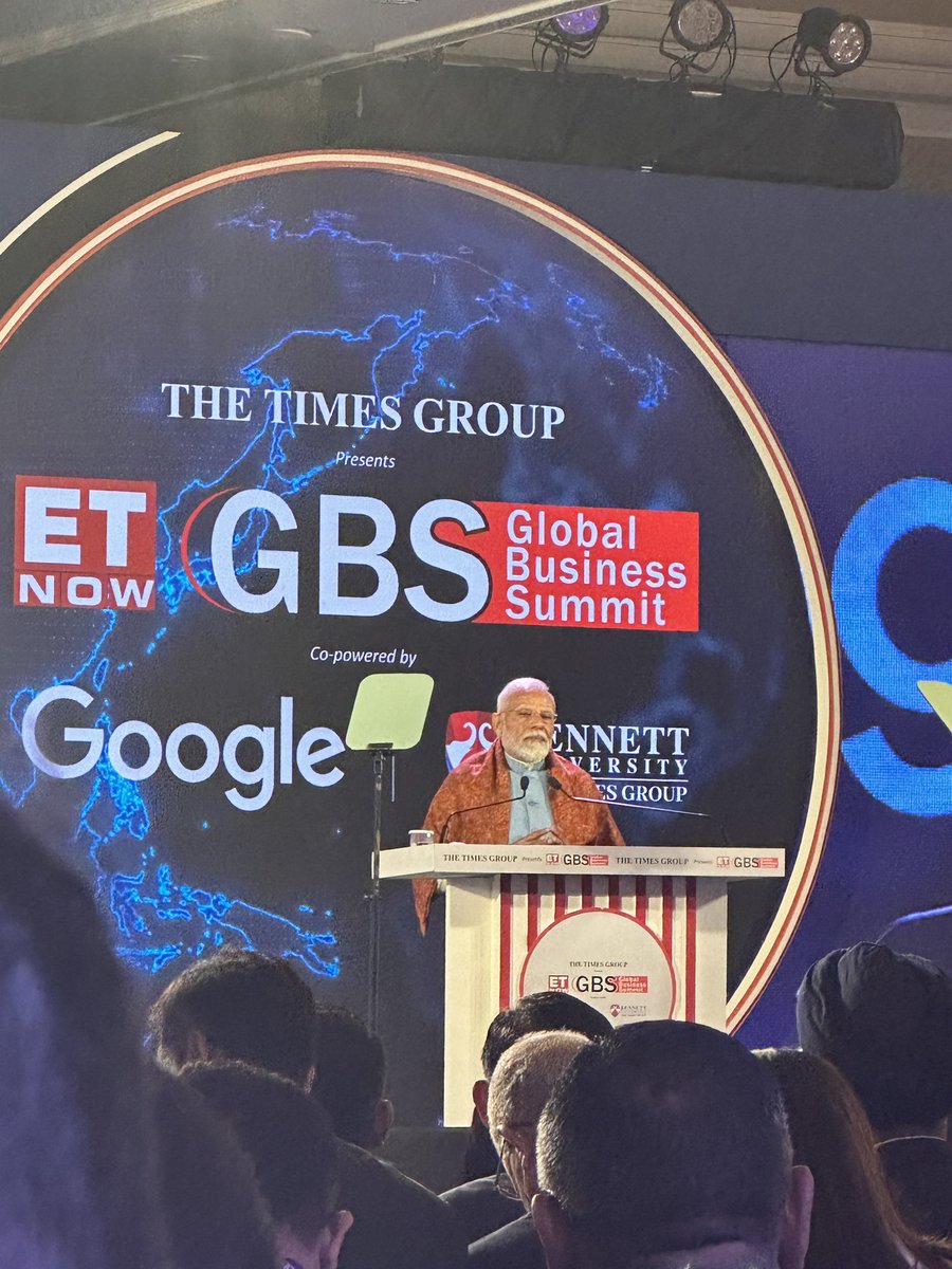 NickSarma's tweet image. Wrapping up the week with an insightful hour-long address by Prime Minister @narendramodi. Spoke extempore, spoke with passion, covering key microeconomic issues &amp;amp; reforms. 

Impressive energy levels, especially right after his US trip. 

#GBS2025 #ScriptingATomorrow @ETNOWlive