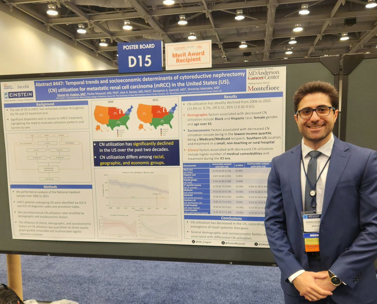 SM_Esagian's tweet photo. Excited to present our findings on cytoreductive nephrectomy utilization trends at @ASCO #GU25! Stop by Poster Board D15 to explore the impact of newer mRCC systemic therapies and socioeconomic determinants on current practice patterns! @PavlosMsaouel @DMakrakisMD https://t.co/zX7R3G5o9O