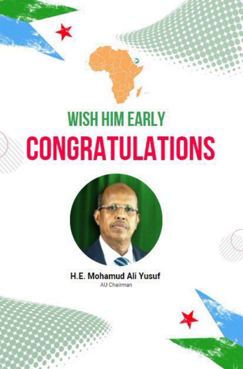 AmbCadde's tweet photo. Congratulations to the newly elected Chairperson of the African Union Commission!  H.E. Mohamud Ali Yusuf.
I look forward to working with you in our collective pursuit for a more prosperous, united and peaceful Africa. https://t.co/5hoJadHVB5
