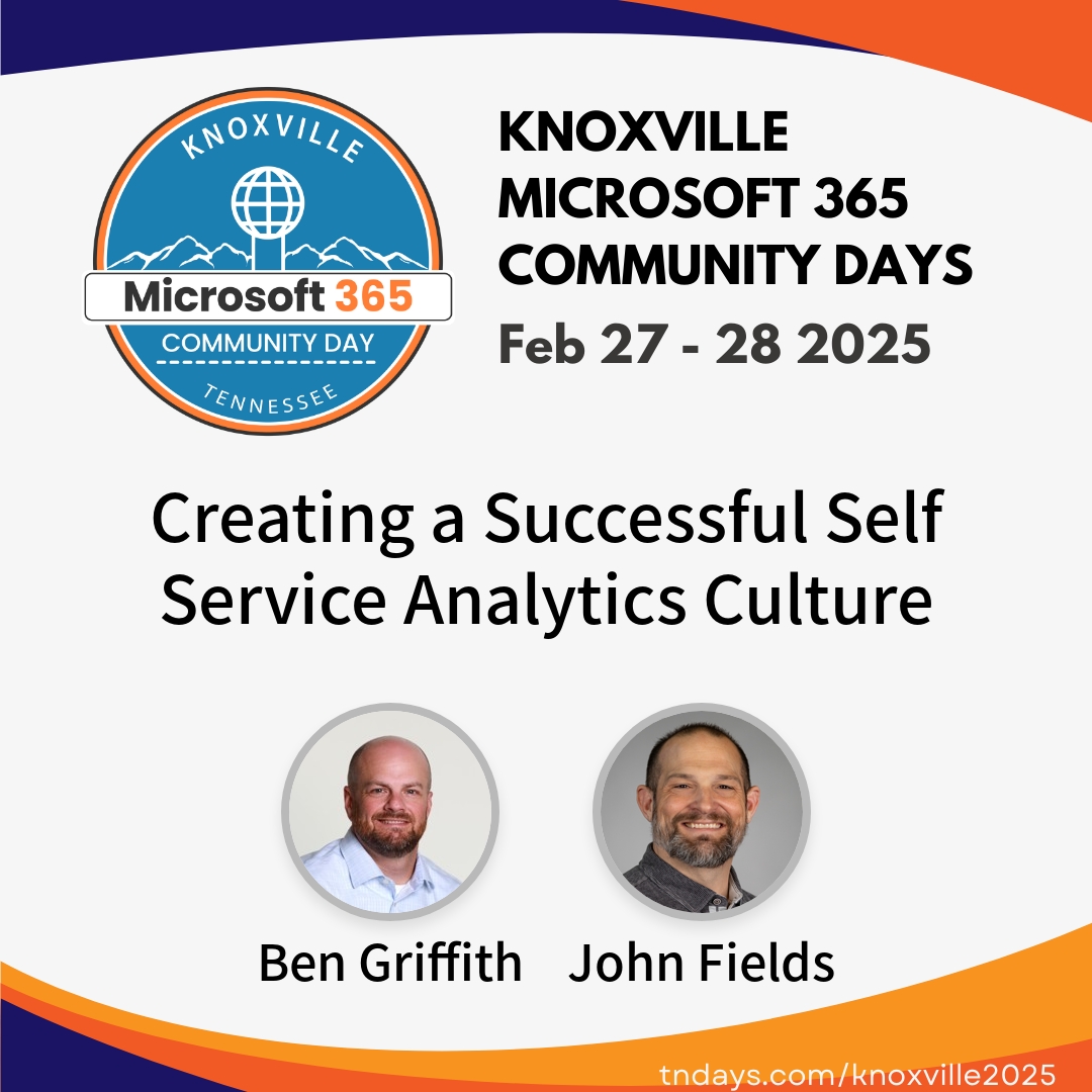 KnoxvilleM365's tweet image. Self-Service Analytics Culture w/ John Fields
📊 Empower your team w/ data 
🏆 Workspace, models, training tips 
🗓️ Feb 27 | 50-min session 
📍 #KnoxvilleM365 
➡️ Register: tndays.com/knoxville2025
#PowerBI #SelfServiceAnalytics