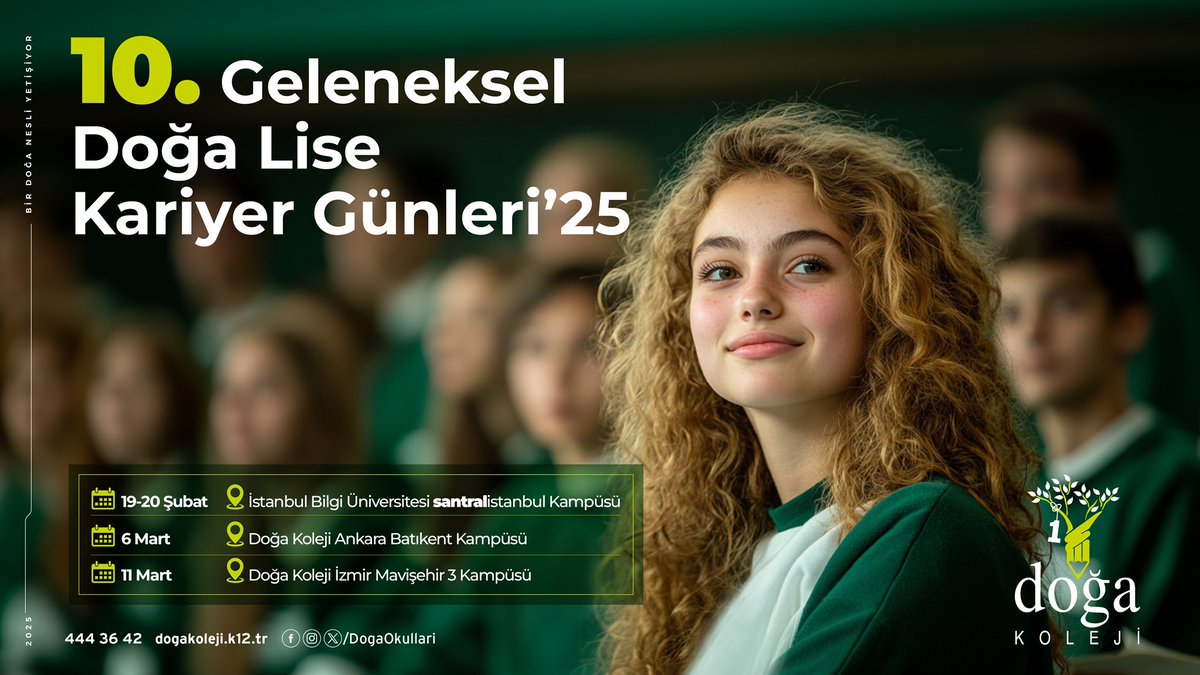 🚀 10. Geleneksel Doğa Lise Kariyer Günleri 19 Şubat Çarşamba günü başlıyor!
Geleceğini şekillendirecek, kariyer yolculuğunda sana ilham verecek eşsiz bir deneyime hazır mısın? ✋

Kariyer Günleri'nde seni neler bekliyor?
✨ İlham verici kariyer konferansları.
👩‍🏫 Alanında uzman