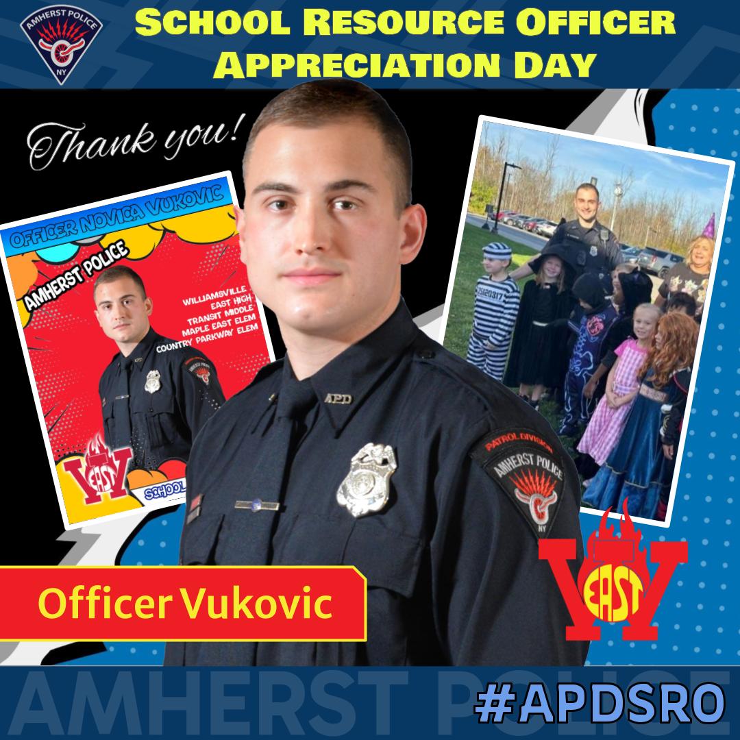 amherstpoliceny's tweet image. 🚔👮‍♂️ Today, we honor Officer Vukovic our School Resource Officer on National SRO Appreciation Day! 

🎉 Thank you for your dedication to keeping our schools safe and building positive relationships with students. 

Your service makes a difference every day! 💙

#APDSRO