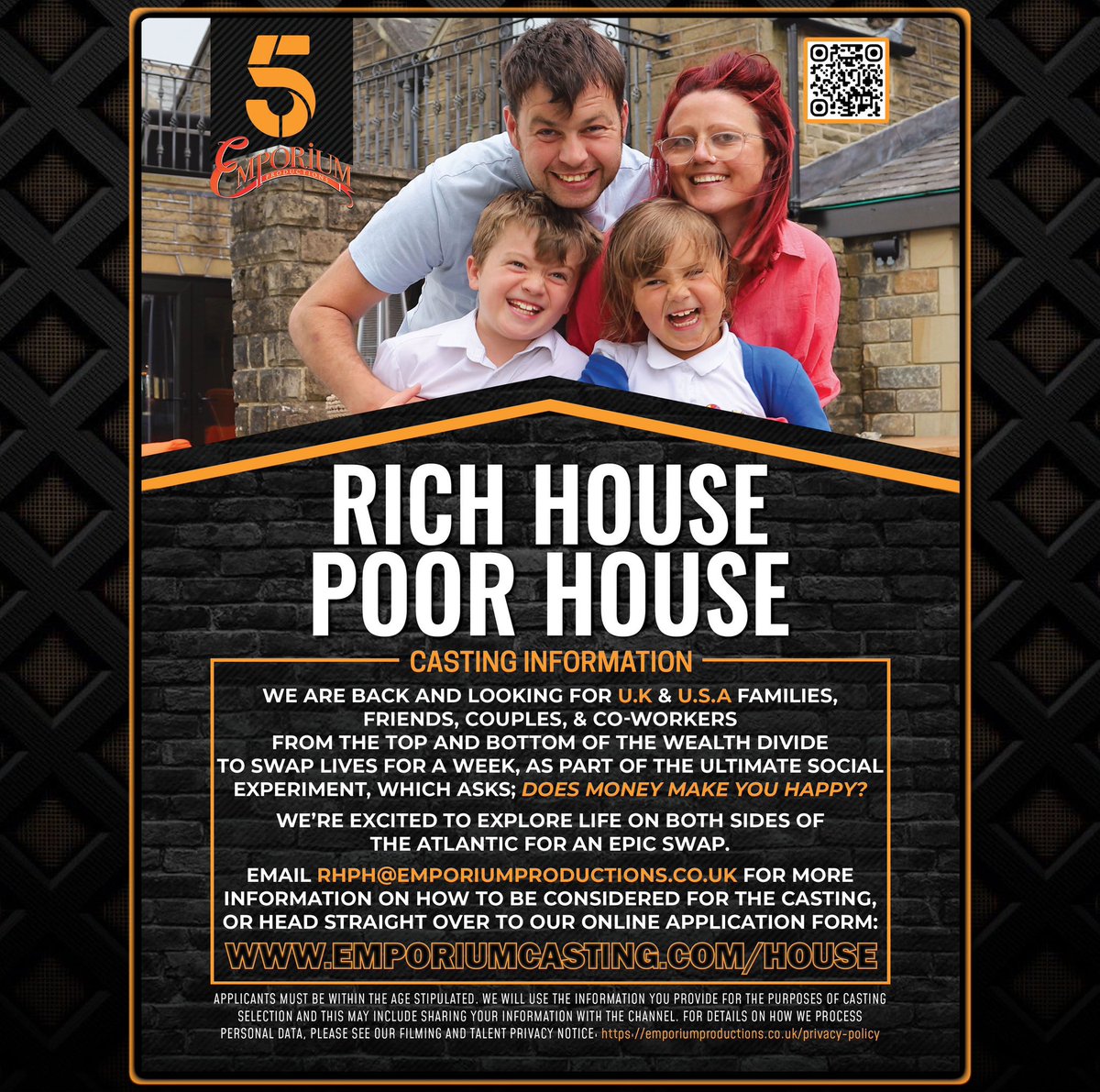 U.K &amp; U.S.A LIFE SWAP.
Families, Friends, and Co-Workers WANTED for TV Show. emporiumcasting.com/house 
Talk to the Casting Exec @CharlieCasting instagram.com/charliecasting