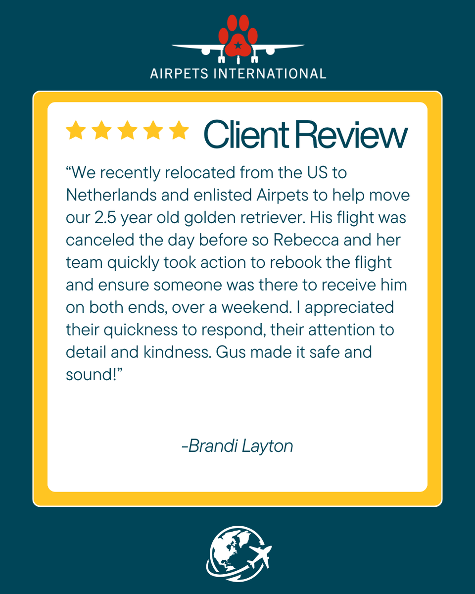 AirpetsIntl's tweet image. Absolutely amazing experience!" 💙 See what our clients are saying about their pet’s relocation with us. 🐶🐱 #PetRelocation #airpetsintl #petmove #5stars