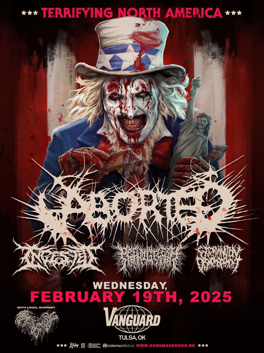 COMING UP 
*** TERRIFYING NORTH AMERICA TOUR ***
Aborted 
w. INGESTED + PeelingFlesh + Extermination Dismemberment - Squelching 

buff.ly/3BYQsRq