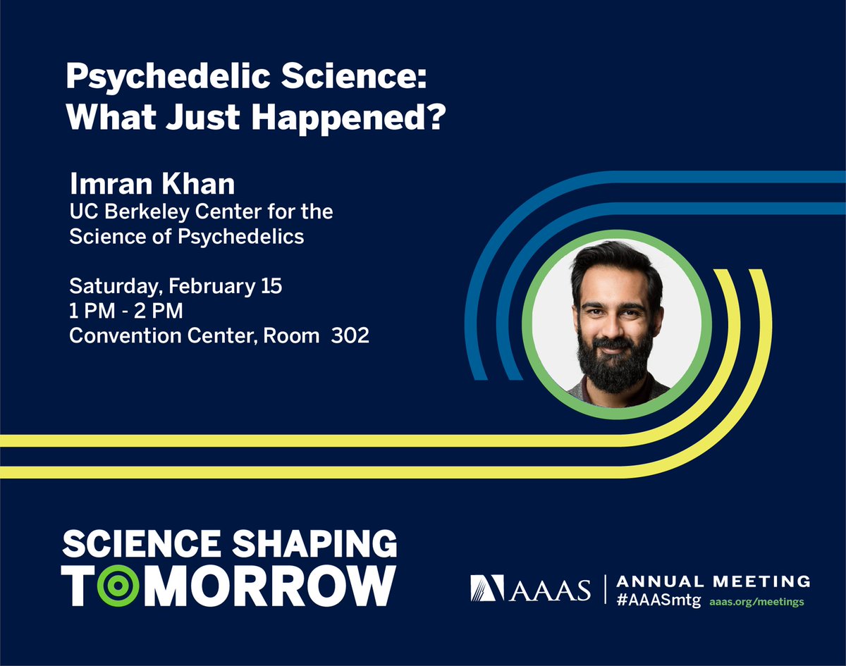 AAASmeetings's tweet image. Happening now: Join Imran Khan, the former executive director of @SciPsychedelics, as he explores the resurgence of substances like LSD, MDMA, psilocybin, & ketamine in mental health research.