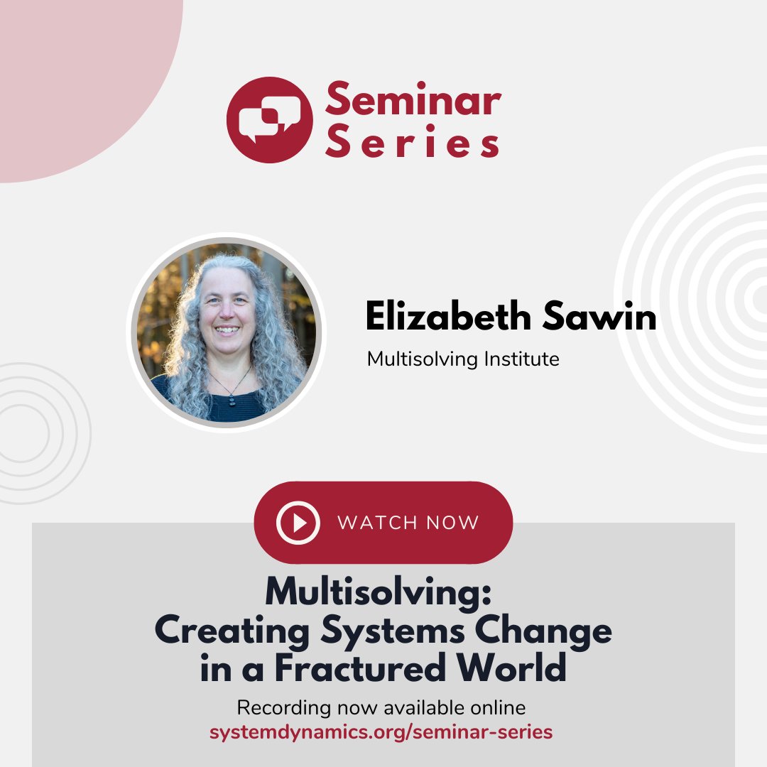 #ICYMI ▶️ The recording of the seminar “Multisolving: Creating Systems Change in a Fractured World” with Elizabeth Sawin, founder of the Multisolving Institute, is now available on our website!

🎥 Watch now: ow.ly/KNQU50V03Gg
📚 Check out the book: ow.ly/vKMh50V03Gi