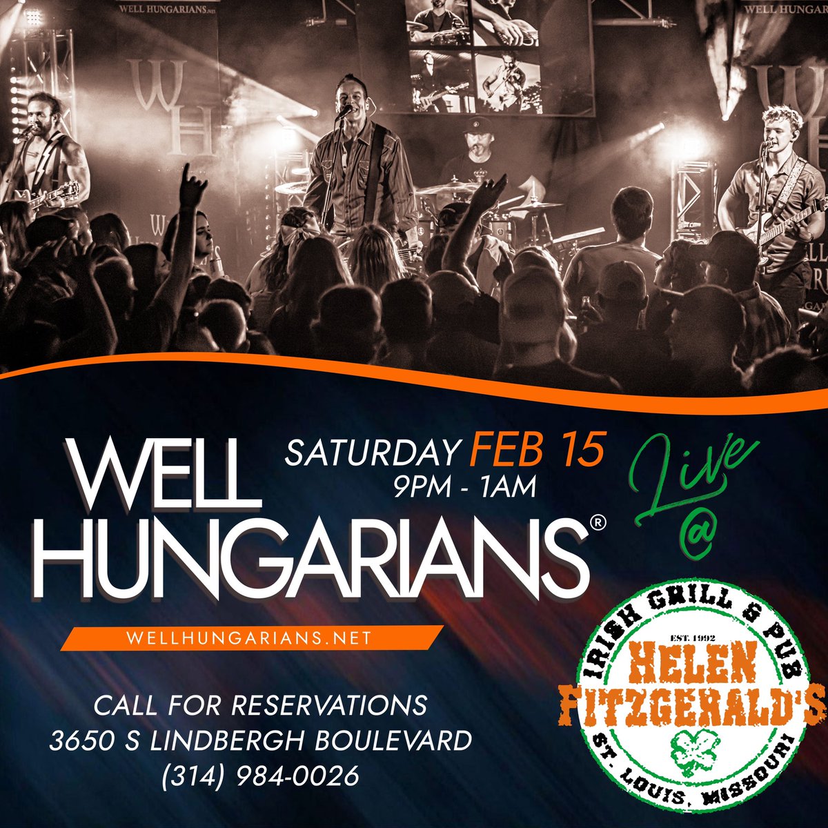 WellHungarians's tweet photo. Tonight/SATURDAY, February 15 Well Hungarians® at Helen Fitzgerald's, 9pm.
Great food and big dance floor! Call (314) 984-0026 NOW to reserve a table.🎶🎉

Well Hungarians Johnny https://t.co/yYcrlqx4l5