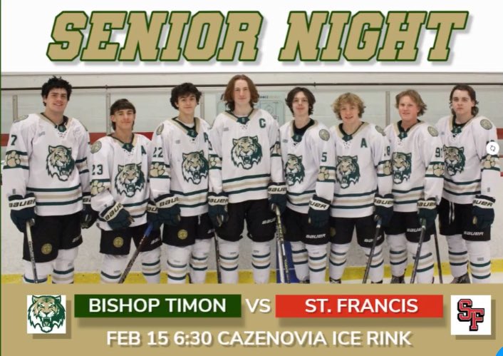 BTSJHockey's tweet photo. 🚨🏒 Senior Night Alert! 🏒🚨

Join us TONIGHT at 6:30 PM at Caz as we celebrate our Varsity Fed Hockey seniors! 🎉 Before the puck drops, we’ll honor our senior players and their parents for their dedication to the program.💚💛 #FortesinFide #SeniorNight #FillTheBarn https://t.co/Swgs5gmFOQ