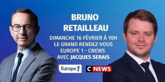 jeunesrep85's tweet photo. Demain, dimanche 16 février à 10h, @BrunoRetailleau sera l’invité du Grand rendez-vous sur @CNEWS et @Europe1 ! https://t.co/pFVgx3vE78