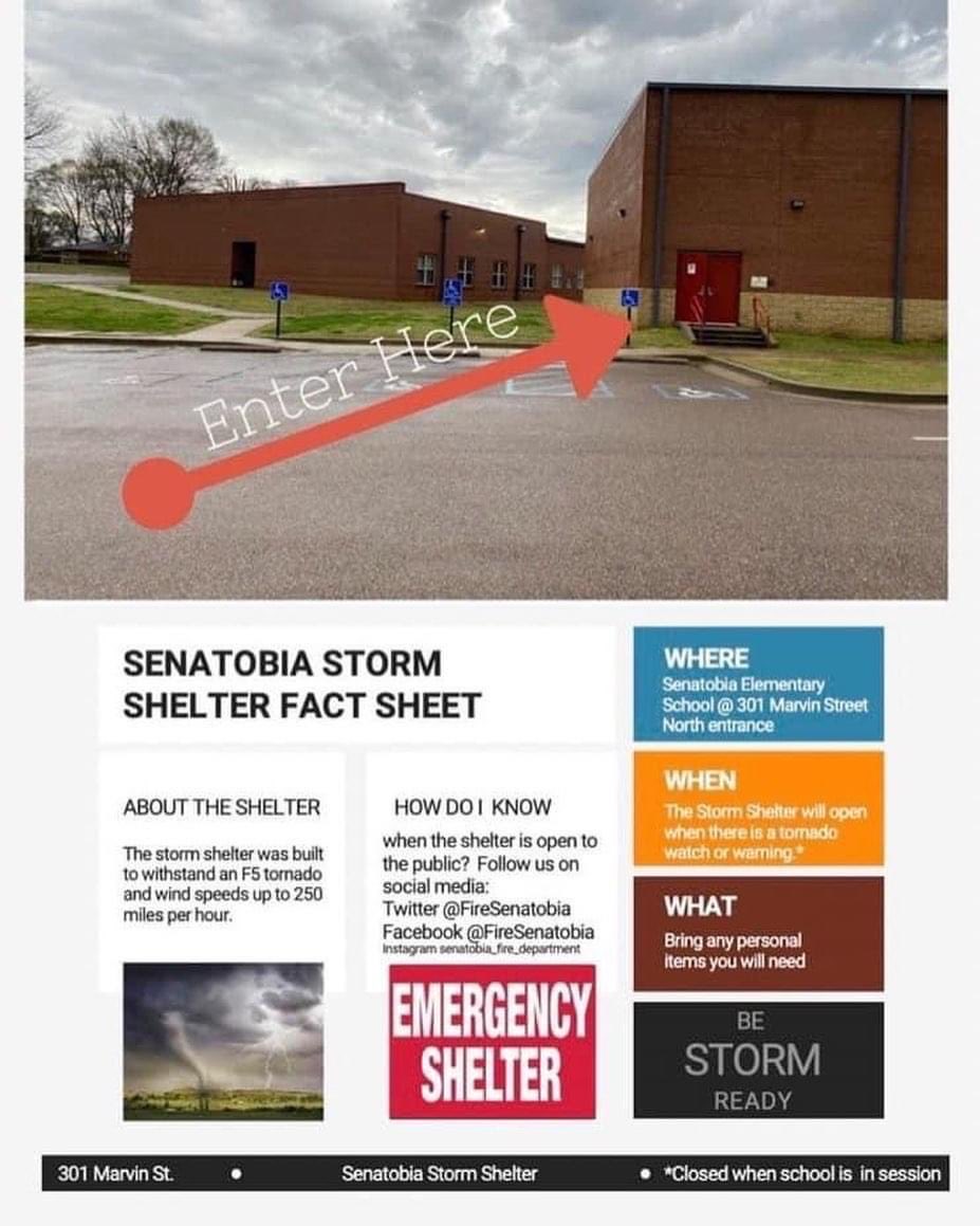 FireSenatobia's tweet image. The shelter will open at 3:00pm today 2-15-2025