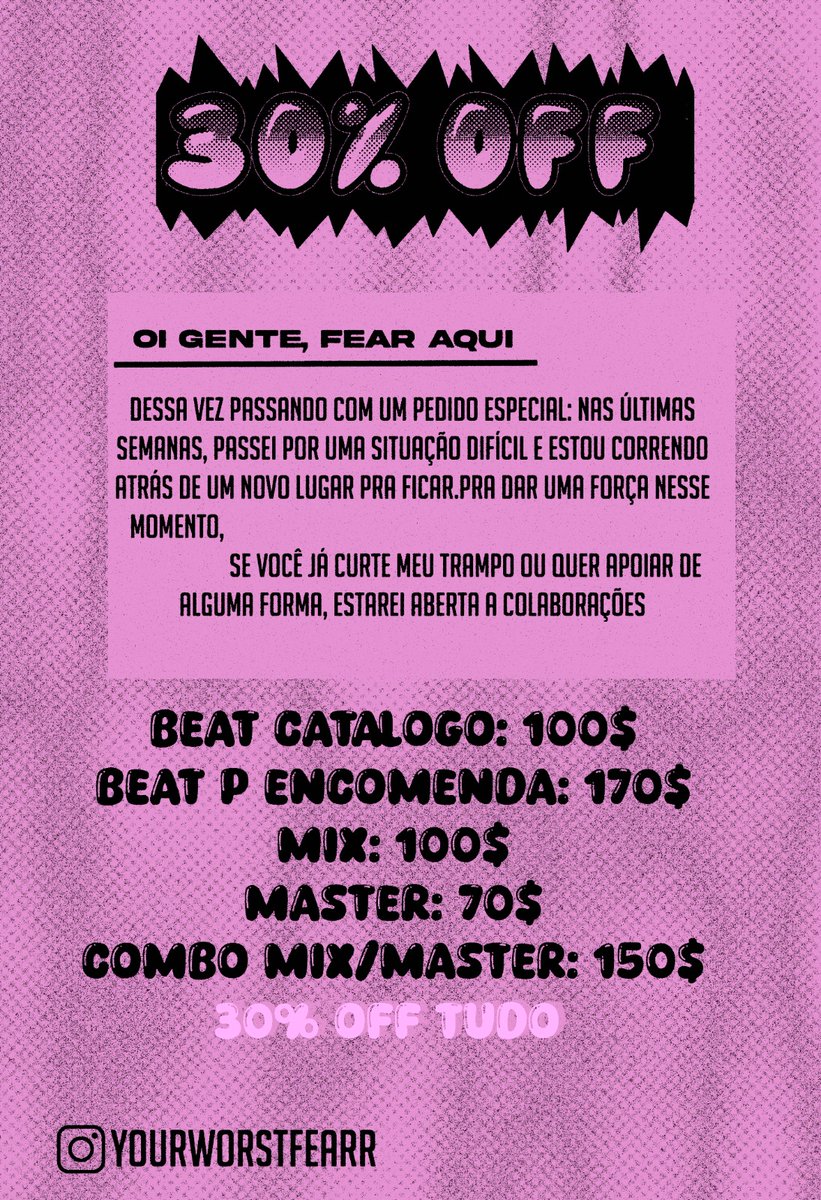 yourworstfearr's tweet photo. olá gente, fear aqui, dessa vez passando com uma notícia não tão boa, a algumas semanas fui expulsa de casa, e estou passando por situações bem complicadas, então todas as prods estarão com 30% de desconto até eu conseguir arrumar um lugar pra ficar! grata desde já ♡ https://t.co/tbgoXyuW59