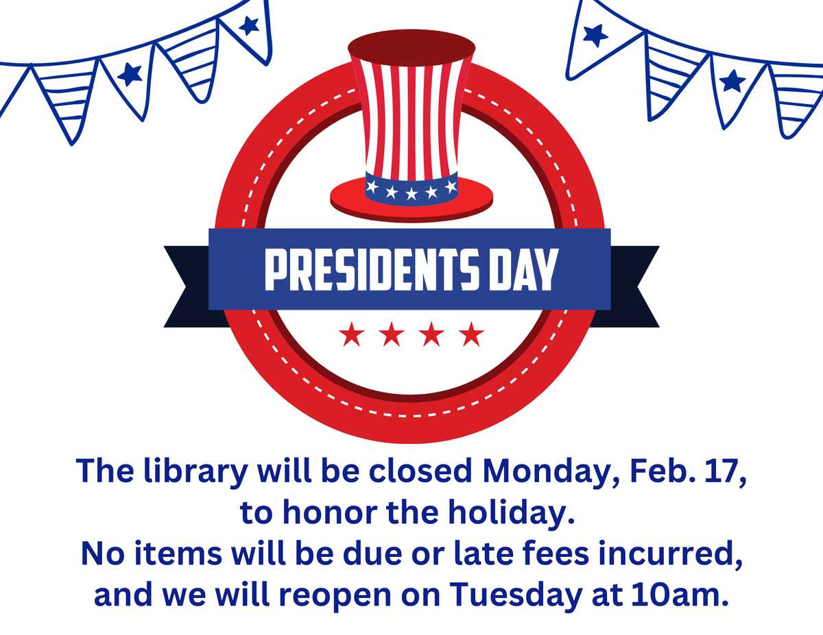 Norris_Library's tweet image. The library will be closed on Monday, Feb 17 for Presidents Day! No fines will be incurred, and you can always return books in one of our two book drops. We will be open again starting Tuesday at 10am for our normal hours.