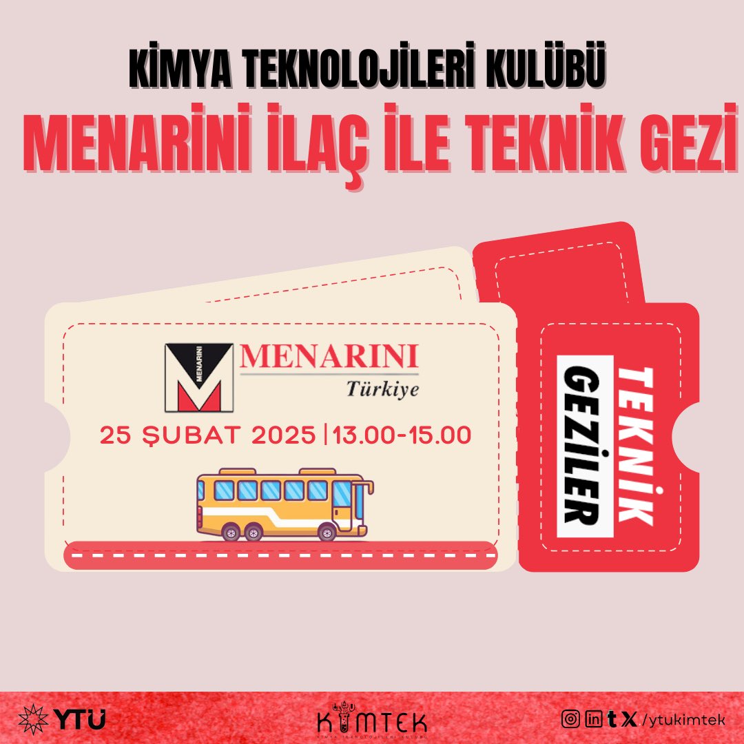 ytukimtek's tweet photo. Teknik Gezi komitemizin dokuzuncu etkinliği “Menarini İlaç ile Teknik Gezi” ile karşınızdayız.🚌🧡
Kayıt için : 
https://t.co/QItIHe8Ufa https://t.co/4c7NbT77nz