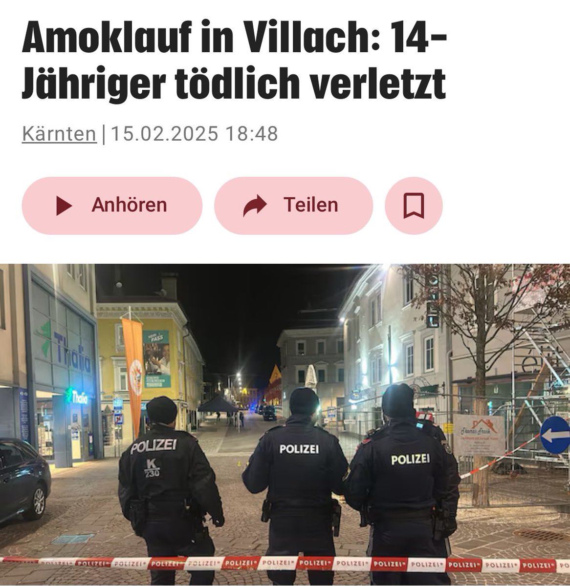 23-jähriger Syrer tötet 14-Jährigen und verletzt weitere Personen teils schwer.

Und dann wundert Ihr scheixx Politiker euch alle, warum bloß so viele Menschen, die mal alles andere als fremdenfeindlich waren, sogar lernen können zu hassen. 

Weil es unsere Kinder sein könnten,