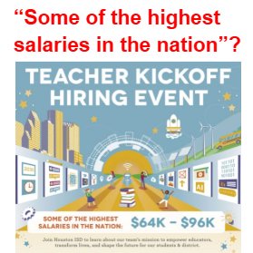 According to the Houston Chronicle, HISD teacher pay is 25th in the area. Any district starting at 64K that uses the Teacher Incentive Allotment can make this claim. HISD: tell the truth. When you lie, we can't trust you. houstonchronicle.com/news/houston-t…