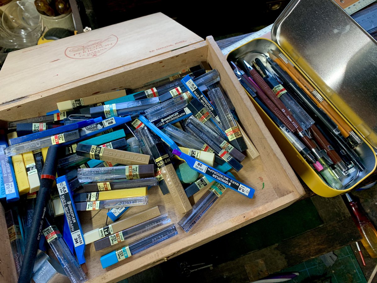 2016industrial's tweet photo. Amongst the Engineering cabinets purchase. There’s a few pencil leads 😳😳😳 I think I’d have to live to be 257 yrs old to get through them 😉🤣 #treasure #engineeringcabinet #techdrawing #watchmakerscabinet https://t.co/A0Om0CiKxi