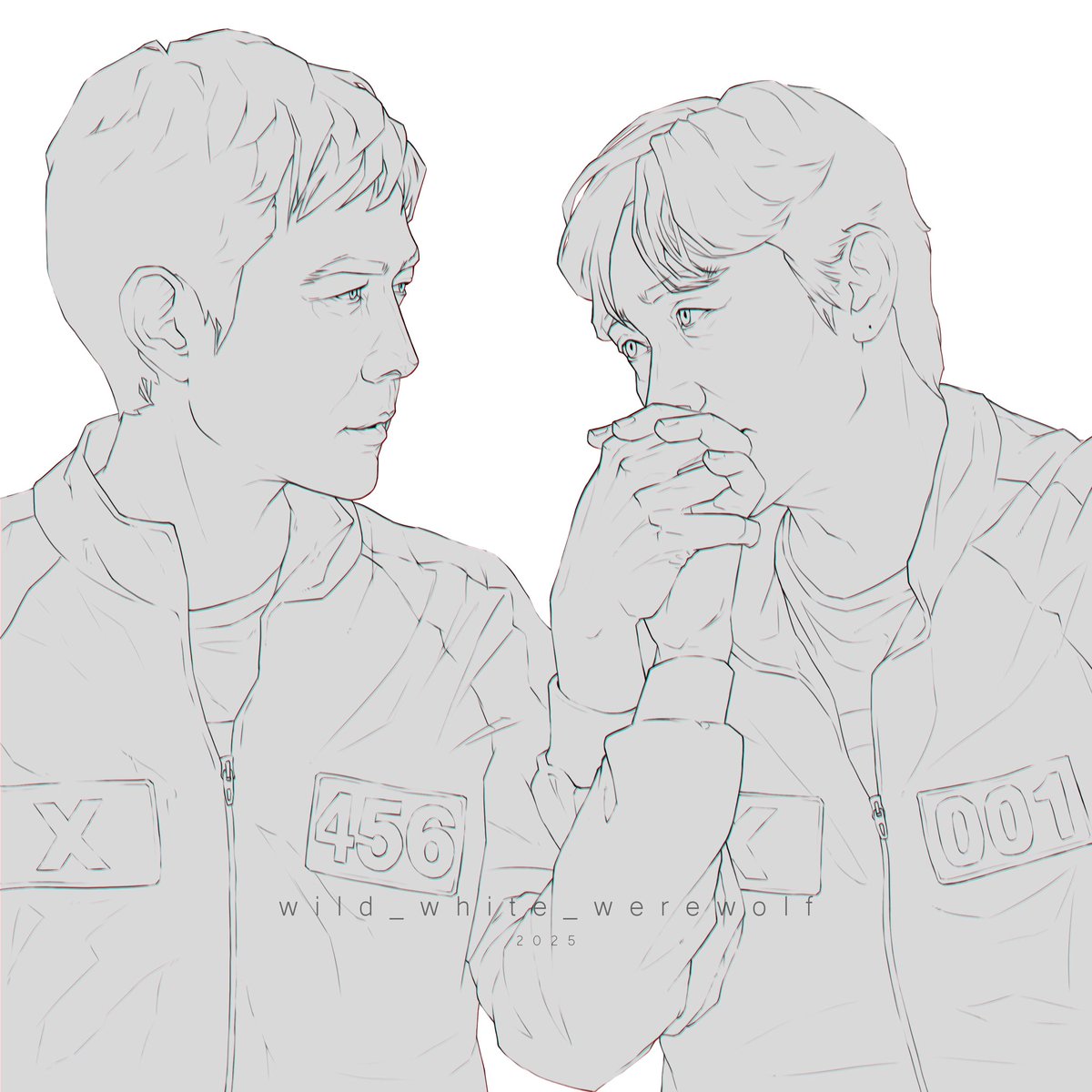 – Let's go, Gi-Hun, I wanna make you mine.

#SquidGame #SquidGame2 #inho #youngil #gihun #inhun #player001 #player456 #001x456 #457ship #frontman #squidgamefanart #WildWerewolfArt