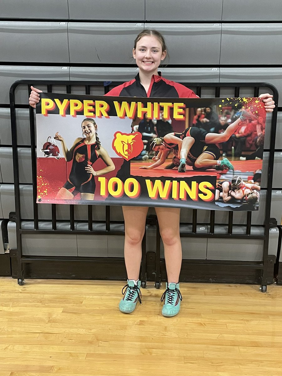 Congratulations Pyper White💪🙌
100th career Win today earned at KS regionals tournament today!👏❤️💛Grizzly Girl Power!🐻