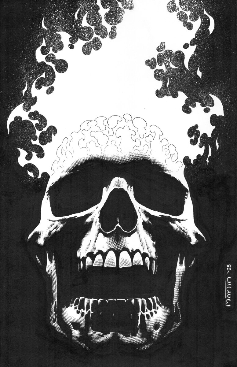gmartinink's tweet photo. I decided to redo my Ghost Rider from 16 years ago.  Brush and India ink over graphite and blue pencil on 11x17 bristol. https://t.co/wLAPatmPdp