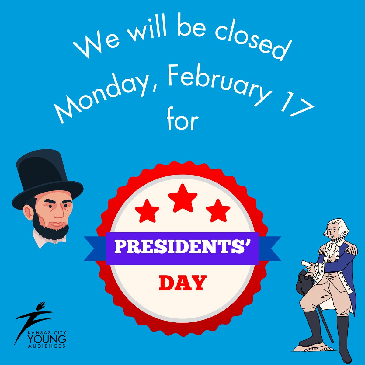 KCYA will be closed on Monday, February 17th, in observance of Presidents' Day.
We'll make up CSA classes at the end of the Spring Session.
Have a safe holiday!