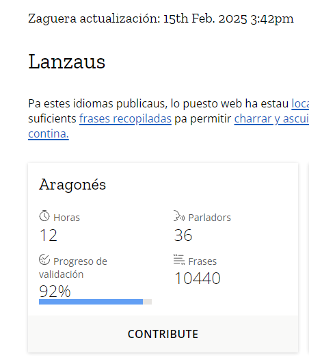 cv_aragones's tweet photo. Seguimos replegando voces y audios. Dica agora, 36 parladors han gravau bellas 12 horas d'audio. Au a per las 20!
Participa con a tuya voz per lo futuro dichital de l'aragonés, en: https://t.co/q0QIvsHMVB
Guía practica: https://t.co/QsCDm4tbsB
U pregunta-nos! https://t.co/09uKqHhs8d