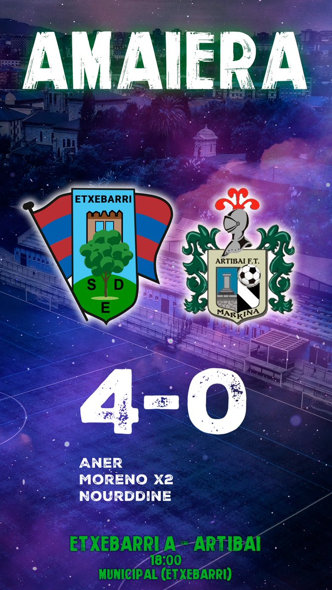 Victoria contundente de la SD Etxebarri frente al Artibai.
#HerriBatenHarrotasuna #GoazenSDE