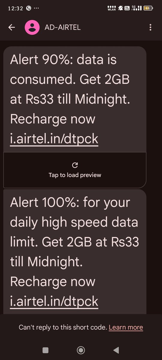 SunitaY34395446's tweet photo. Dear airtel, 
Why are you making us fool, 
Once you are showing unlimited 5G packs is active but on the other hand you are showing the data pack is over. https://t.co/hlDRIVH2mo