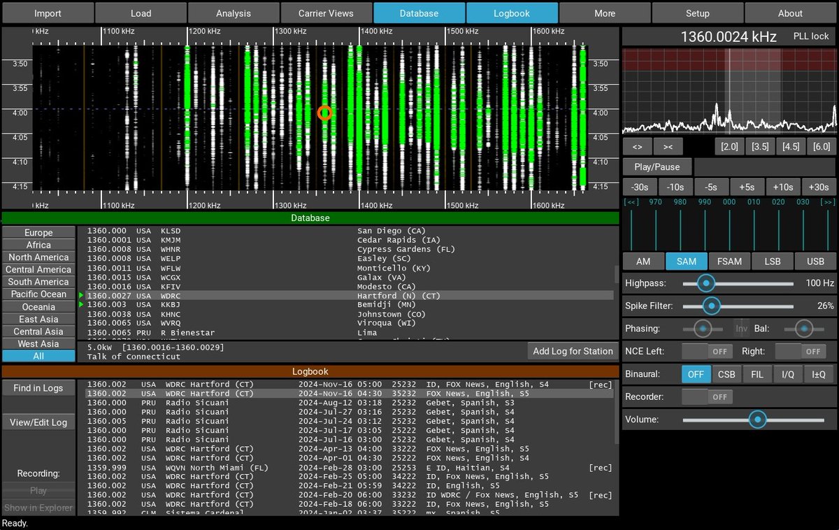 AM / MW enthusiasts : give WavViewDX a try ! 
It's a FREE tool that browses through your SDR recordings. It provides highly specialized analysis features for MW DX (9 and 10 kHz steps) as well as for SW bands (5 kHz steps).
rweiss.de/dxer/tools.html