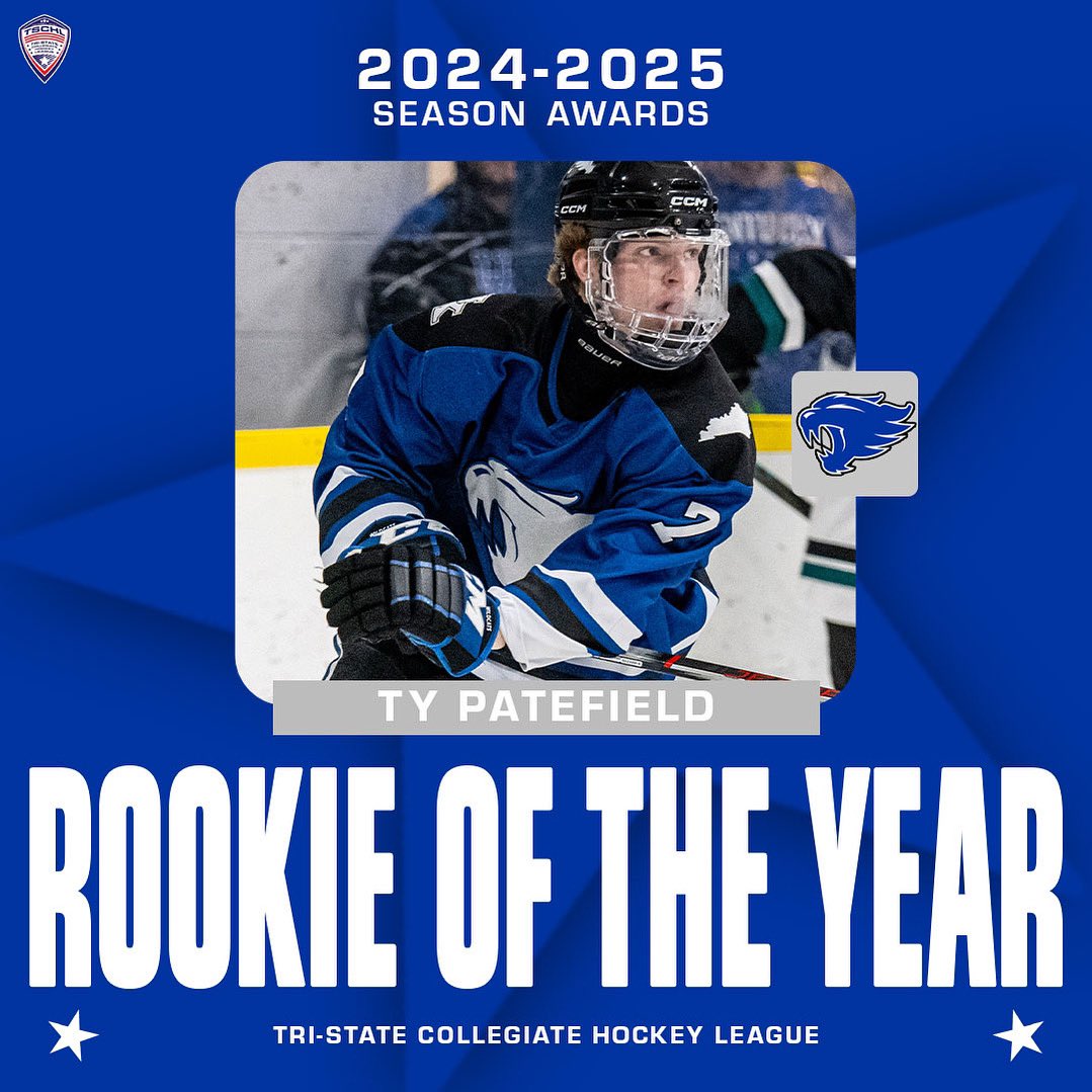 𝐒𝐄𝐀𝐒𝐎𝐍 𝐀𝐖𝐀𝐑𝐃𝐒

Congratulations to Kentucky’s Ty Patefield on being named one of the 2024-2025 #TSCHL Rookies of the Year. Patefield tallied 17 goals and 24 assists for 41 points in 28 games for the Wildcats. 

#TheT | #ACHA