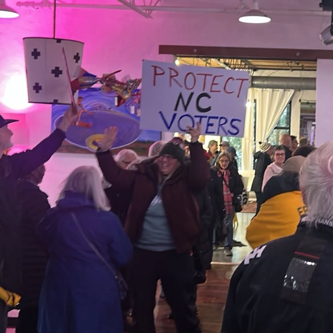 CommonCauseNC's tweet photo. Folks arriving in Greensboro for today's The People v. Griffin rally! Rallies happening across NC over the next three days, as we lift up voices of voters unjustly targeted by sore loser Jefferson Griffin! See list of rallies: https://t.co/d1tyzP5t5E  #ncpol https://t.co/wlcEqEketu