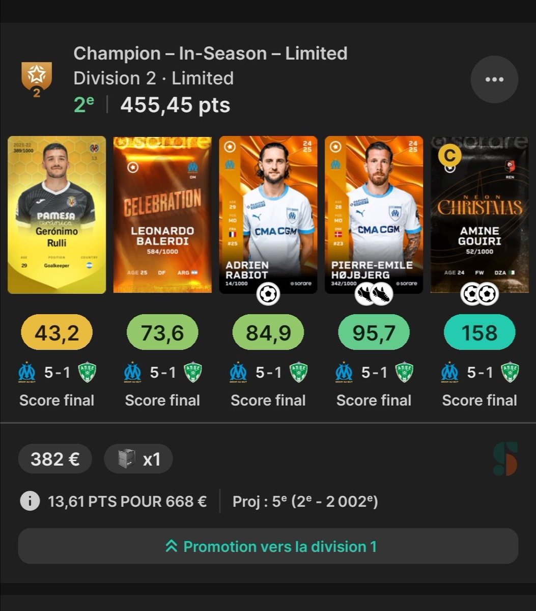 SorareOM's tweet image. Recalcul positif avec 10 pts en +

5ème ➡️ 2ème 

Projection 5ème, j'espère qu'il y aura aucun CS lors des prochains matchs 😂

#Sorare