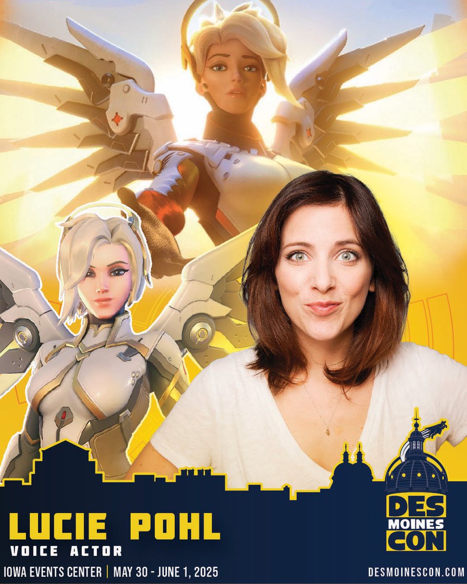 Did Someone Call a Doctor? 👀 That’s right, the voice of Mercy from Overwatch, Lucie Pohl, is coming to Des Moines Con! 😇💫

Who is your most played character in Overwatch? 🎮