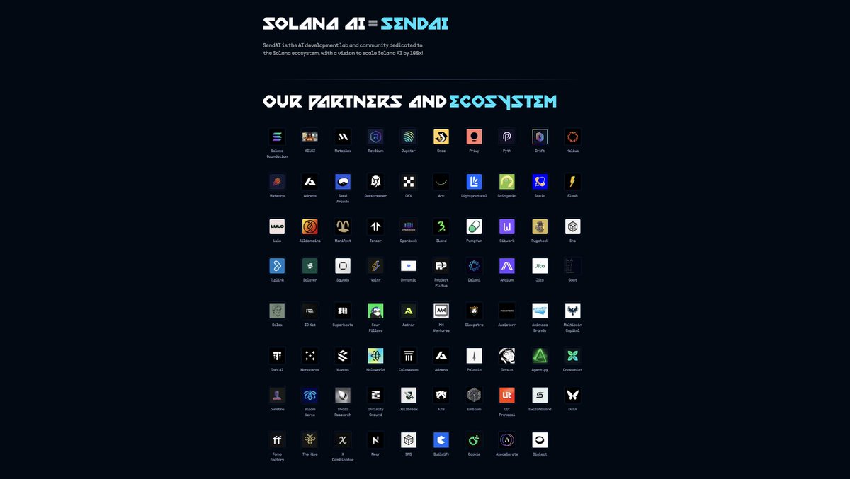 1/ SendAI is an AI development lab and community —dedicated to the Solana ecosystem, with a vision to scale Solana AI by 100x!

It’s simple: Solana AI = SendAI.

We’re proud to have incredible ecosystem partners like <a href="/SolanaFndn/">Solana Foundation</a>, <a href="/ai16zdao/">ai16zdao</a>, <a href="/metaplex/">Metaplex</a>, and more on ai/acc journey.