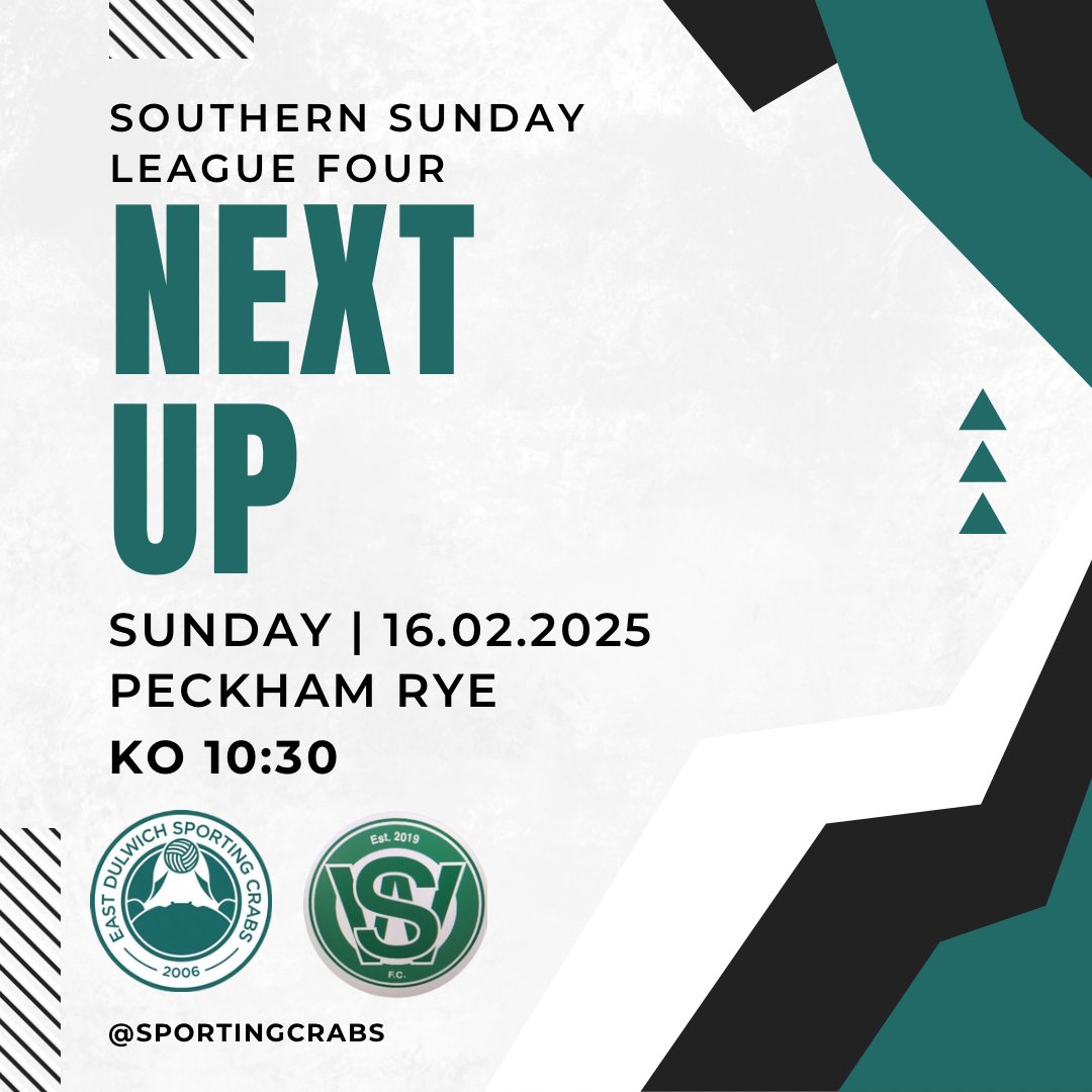 Big game tomorrow on home soil against familiar opposition in Sporting WEP. 

Expecting another boggy pitch (and a few sliding tackles) ☔️ 

#UTC🦀
<a href="/SouthernSunday/">Southern Sunday Football League</a>