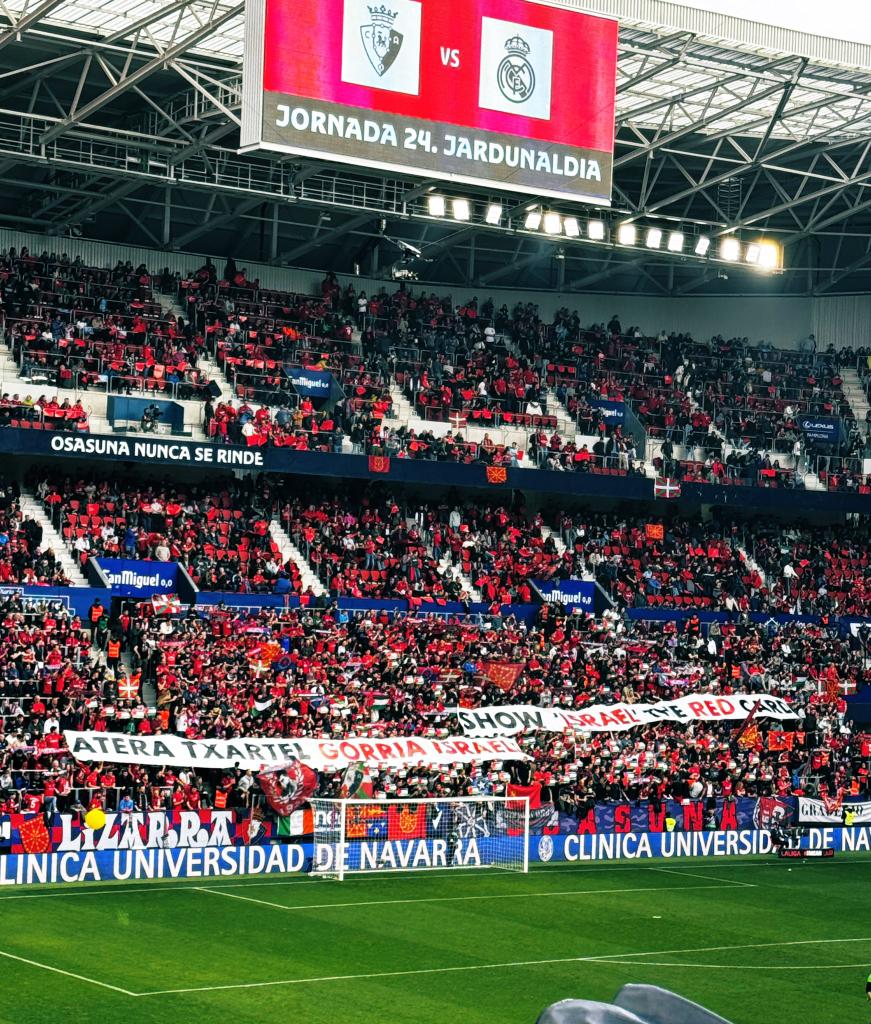 Liam O'Hare (@liam_o_hare) on Twitter photo Osasuna fans respond to the call from Green Brigade (<a href="/NCCeltic/">North Curve Celtic</a>) to 'Show Israel the Red Card' and raise thousands of red cards at their game today versus Real Madrid.
It's believed there are dozens of other actions planned at stadiums across the world over the next few weeks. Osasuna fans respond to the call from Green Brigade (<a href="/NCCeltic/">North Curve Celtic</a>) to 'Show Israel the Red Card' and raise thousands of red cards at their game today versus Real Madrid.
It's believed there are dozens of other actions planned at stadiums across the world over the next few weeks.