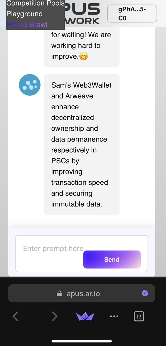 Again I interacted with Sam William’s Digital Twin using <a href="/usewander/">Wander</a> 
 <a href="/apus_network/">Apus Network</a> <a href="/aoTheComputer/">ao</a> 
Still need some improvement