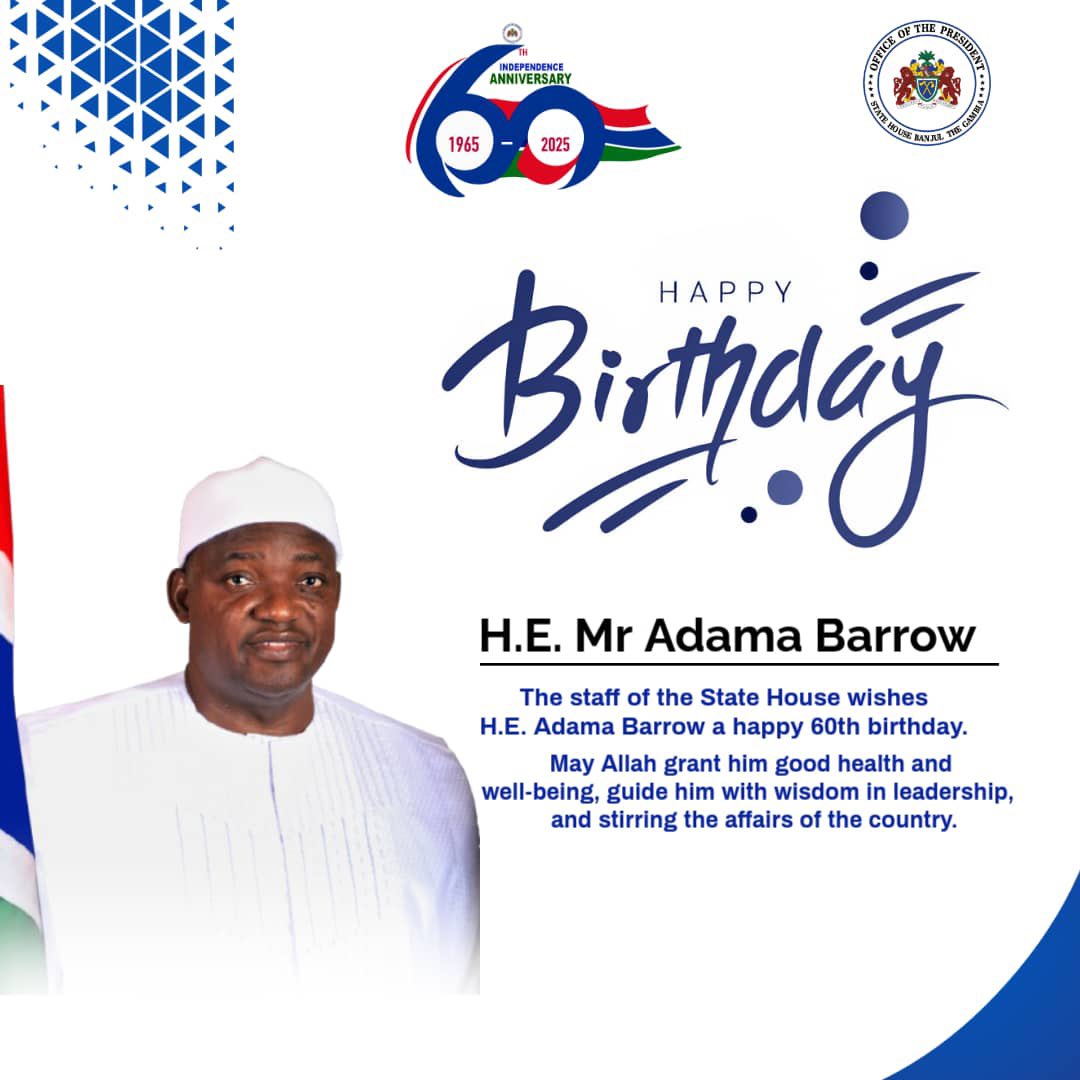 Presidency_GMB's tweet photo. Happy 60th Birthday to @BarrowPresident 🎉 https://t.co/S8CQ3Ljg0l