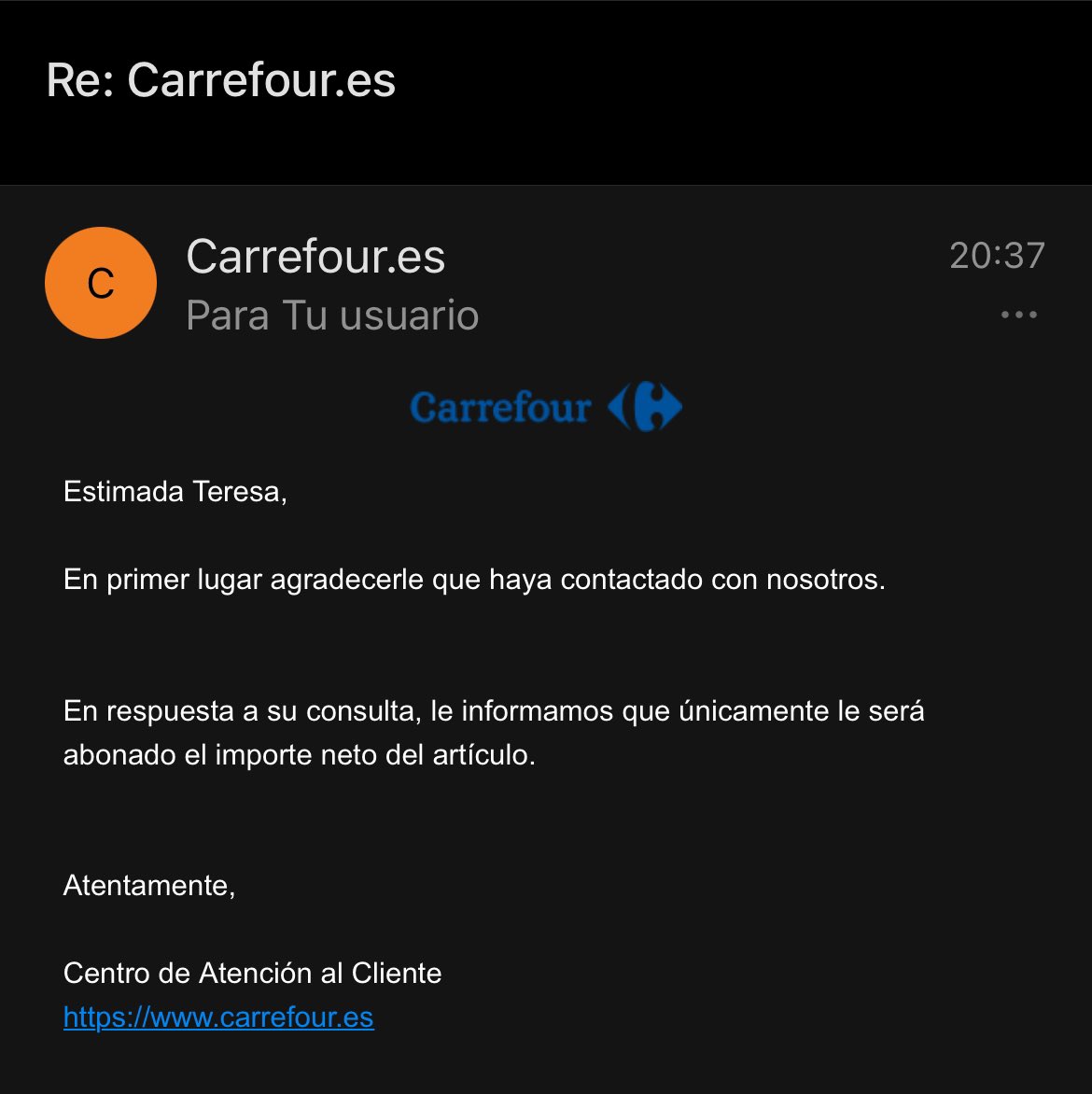 MissMuoz1's tweet photo. @CRFresponde Me indica @CRFresponde que se me devolvera los gastos de envios porque el error es de ellos, y ahora me indica que no se me van a pagar los gastos de envios del segundo pedido . Ellos me lo indicaron. Adjunto imagenes de los correso https://t.co/lQ2ugLkmqm