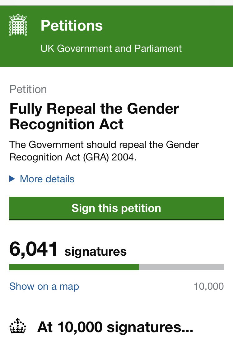 We have smashed over 6000 signatures on our #RepealTheGRA petition.  That’s about 2000
per day over the 3 days since published.  Thank you so much!!!
Please Keep sharing 💜🤍💚 🔥🔥🔥
#RepealTheGRA 

petition.parliament.uk/petitions/7054…