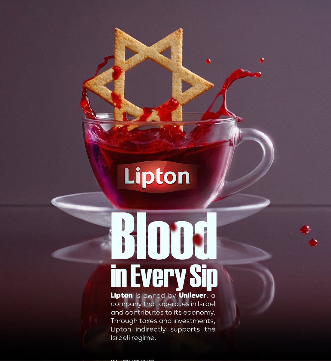 🚫Don't buy Lipton products.

🚫Don't sell Lipton products

🚫Don't work for the PepsiCo Company

⚠️The owner of Lipton, PepsiCo, bought SodaStream for $3.2bn and owns 50% of Sabra both of which had taken advantage of the Israeli occupation of Palestine.
#BoycottIsrael