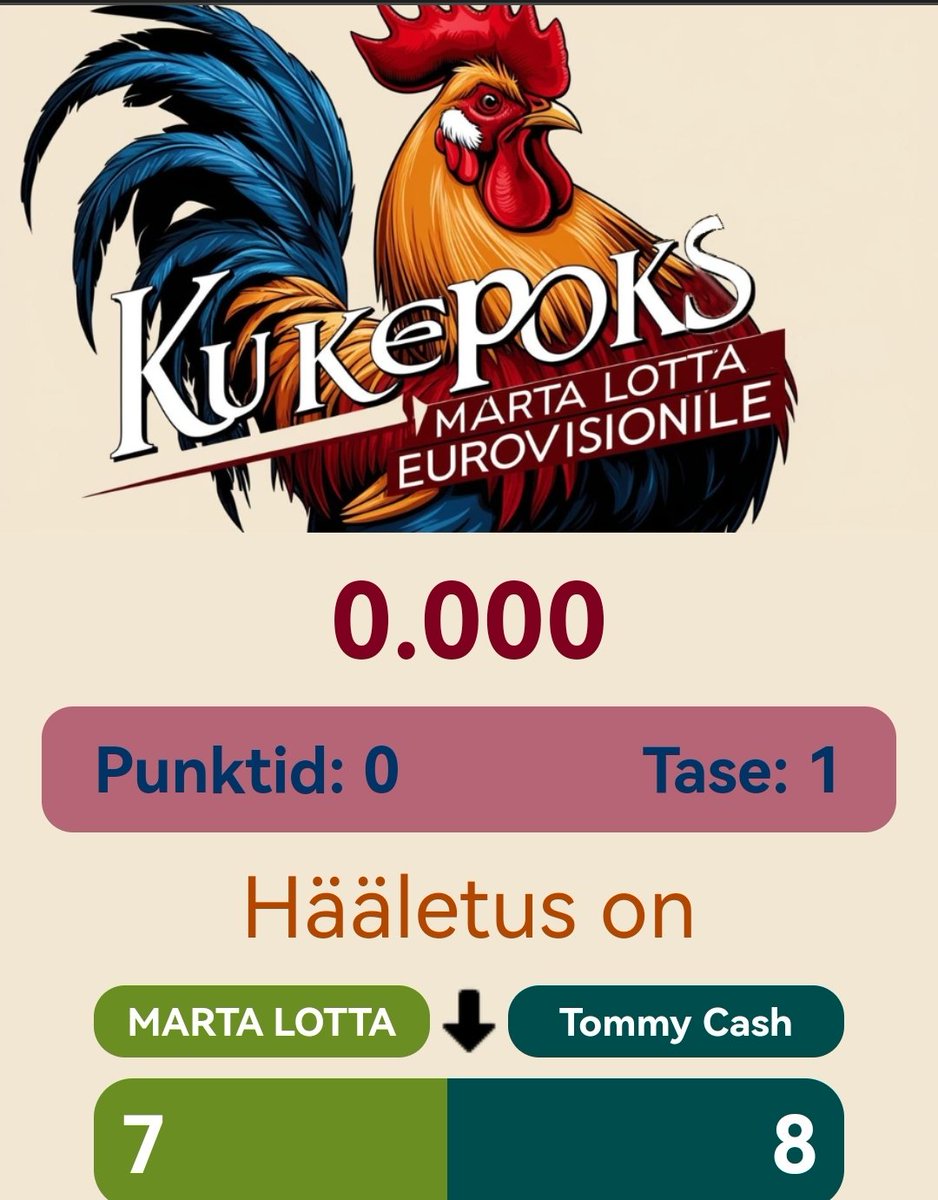 Siin näete, kui palju on puudu hääli, et Tommy Cashile ära teha!

Helistage 9007016
👉martalotta.ee/kukepoks
#eestilaul2025