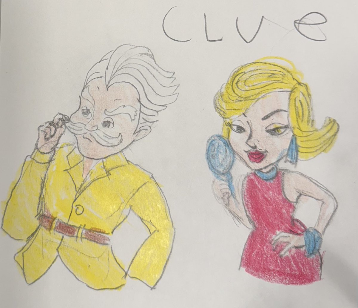 d_ijk_stra's tweet image. 어제에 이어 별이와 Clue 캐릭터들을 그렸다. 별이는 채색만 하다가 Mrs Peacock을 그림! #별이육아 #별이그림 #내가그림